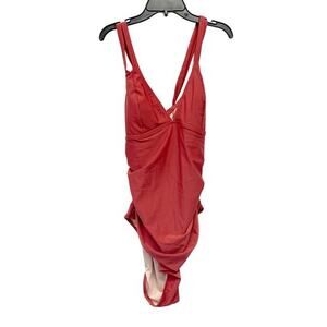 Cupshe Women's Brick Tummy Control Tie Back One Piece Swimsuit‎ Red Size XL